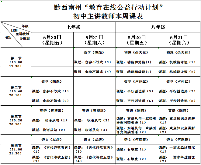 1592445496751248.png 黔西南州“教育在线公益行动计划”初中主讲教师课程表(第三周).png
